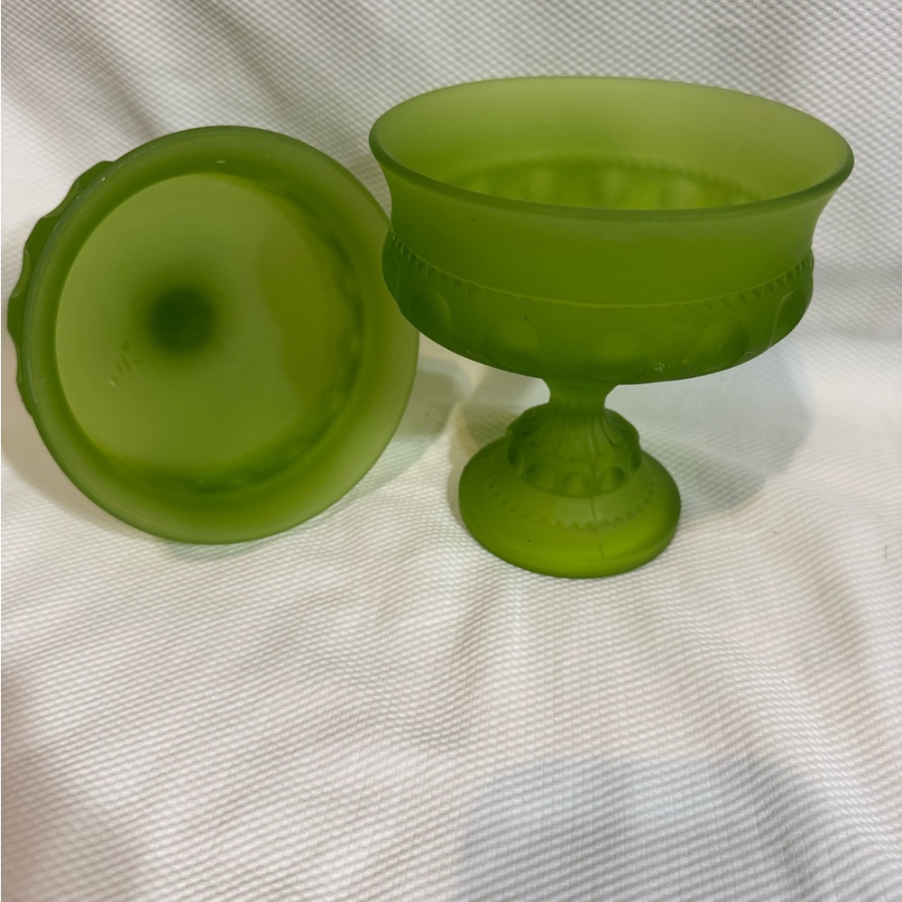 Green Glass Pedestal Bowl with Lid